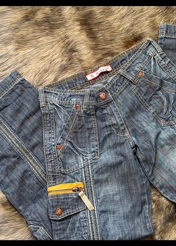 s Beden Y2k düşük bel cepli denim pantolon