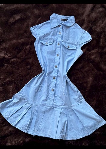 s Beden Y2k düşük bel golf Düğmeli Mavi Denim Midi Elbise