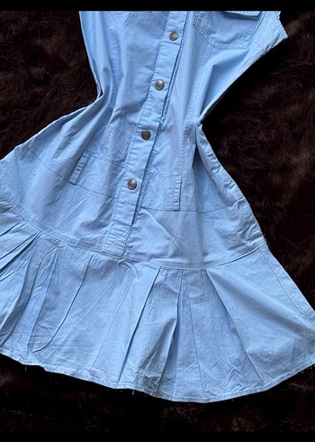 American Vintage Y2k düşük bel golf Düğmeli Mavi Denim Midi Elbise