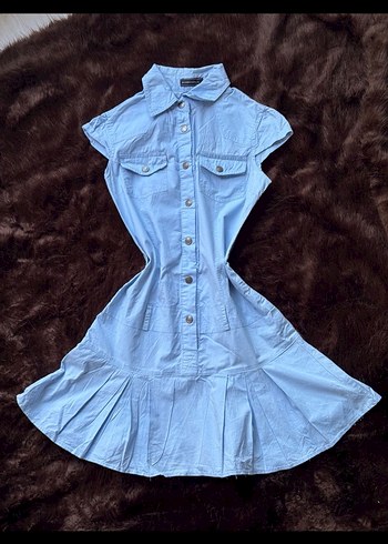 Y2k düşük bel golf Düğmeli Mavi Denim Midi Elbise