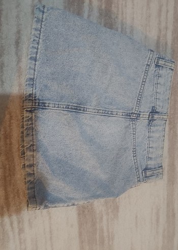 Gri Düğmeli Kadın Yüksek Bel kız çocuk kot etek - Görsel 3