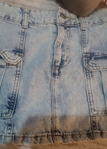 Gri Düğmeli Kadın Yüksek Bel kız çocuk kot etek - Görsel 2