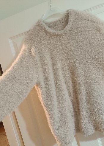 Bej Kadın Örgü Rahat Sweatshirt - Görsel 2