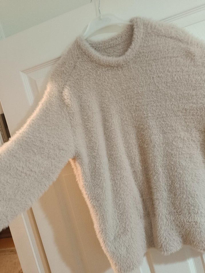 Bej Kadın Örgü Rahat Sweatshirt - Görsel 2