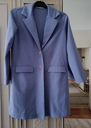 Mavi Uzun Kesim Kadın Blazer Takım - Görsel 3