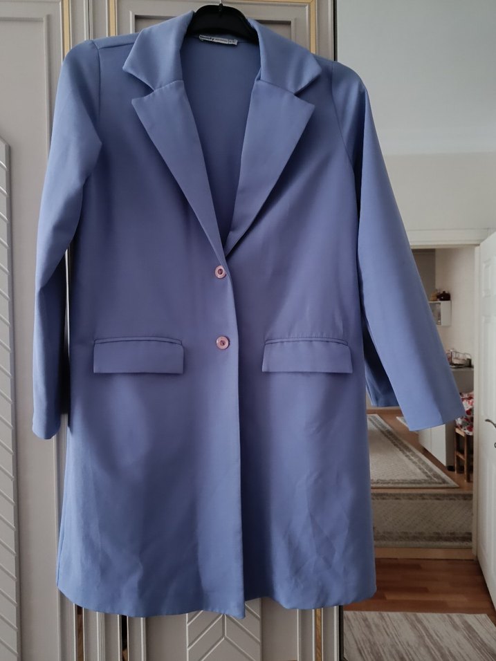 Mavi Uzun Kesim Kadın Blazer Takım - Görsel 3