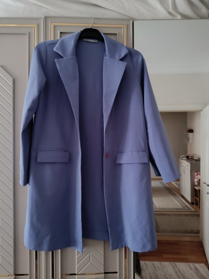 Mavi Uzun Kesim Kadın Blazer Takım - Görsel 2