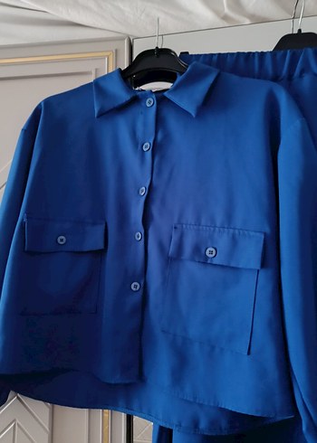 Düğmeli Koyu Mavi Kadın Takım Elbise - Görsel 2