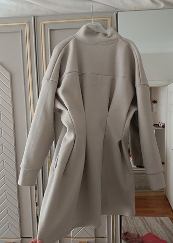 Bej Midi Kadın Fermuarlı Yüksek Yakalı Kaban - Görsel 3