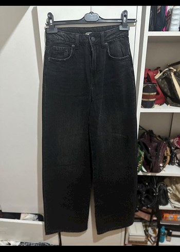 xs Beden Kadın Siyah Bel Detaylı Denim Pantolon