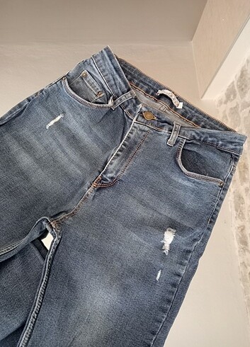Kot pantolon Jean İspanyol paça dar paça mavi