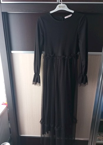 Uzun Kollu Siyah Gotik Kadın Elbise - Görsel 3