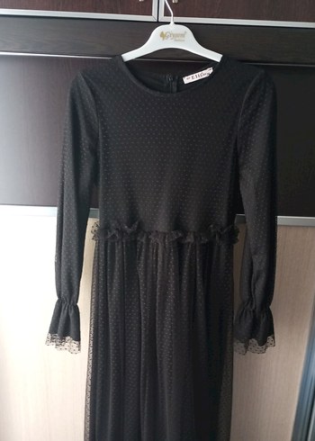 Uzun Kollu Siyah Gotik Kadın Elbise - Görsel 2