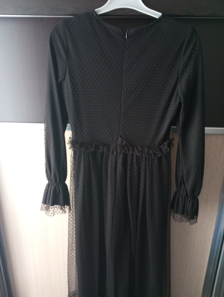 Uzun Kollu Siyah Gotik Kadın Elbise - Görsel 5