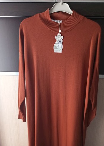 Uzun Kahverengi Triko Kadın Tunik - Görsel 2