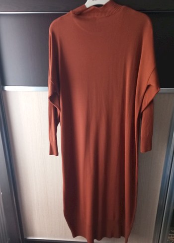 Uzun Kahverengi Triko Kadın Tunik - Görsel 5