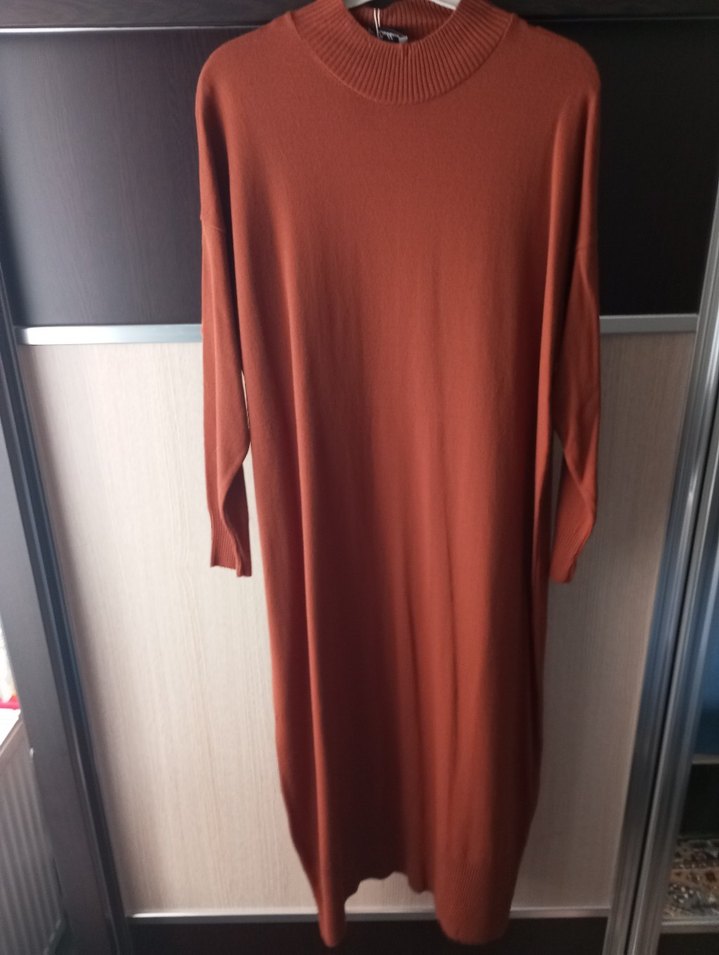 Uzun Kahverengi Triko Kadın Tunik - Görsel 3