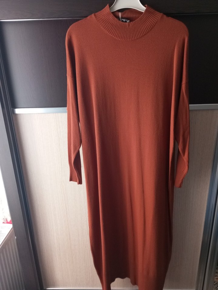 Uzun Kahverengi Triko Kadın Tunik - Görsel 4