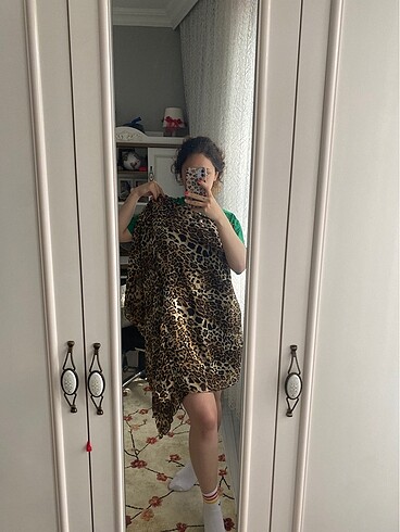 m Beden kahverengi Renk Leopar desenli elbise yarasakollu astarlı pareo