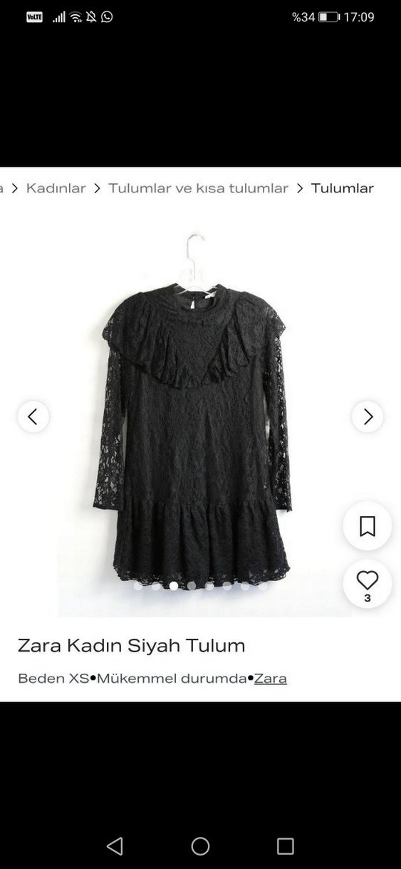 Zara Siyah Dantel Mini Elbise - Görsel 2