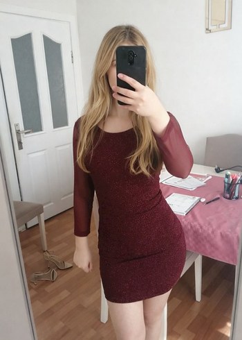 Bordo simli Kadın Elbise - Görsel 3