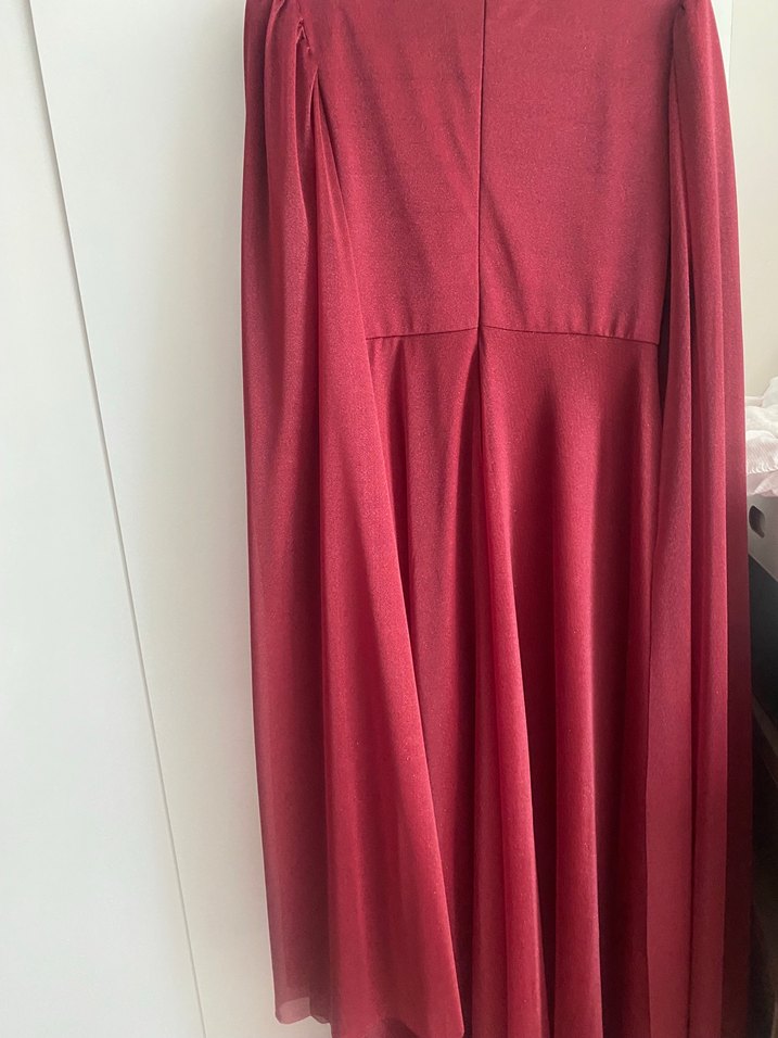 Bordo İşlemeli Uzun Kollu Henna Elbise - Görsel 2