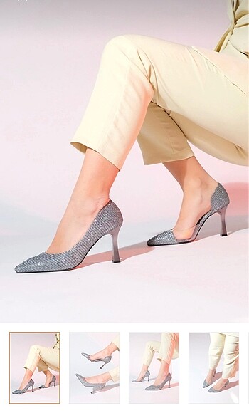 Luvishoes Platin Topuklu Ayakkabı - Platin Simli Topuklu Ayakkab