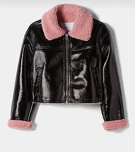 Bershka siyah rugan pembe kürklü ceket