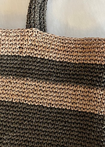 Bohem Örgü Gri-Kahverengi Hasır Kadın Çanta - Görsel 2