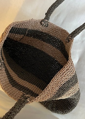 Bohem Örgü Gri-Kahverengi Hasır Kadın Çanta - Görsel 3