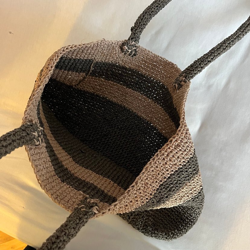 Bohem Örgü Gri-Kahverengi Hasır Kadın Çanta - Görsel 3