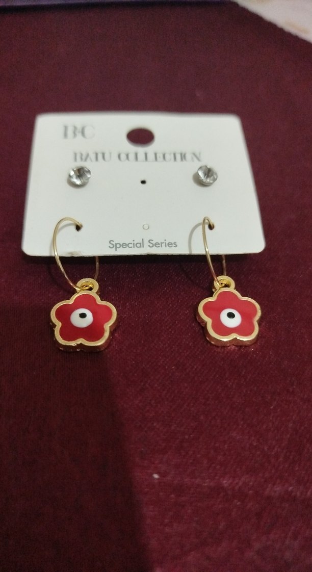 Kırmızı Mini Çiçekli Boncuklu Küpe - Görsel 3