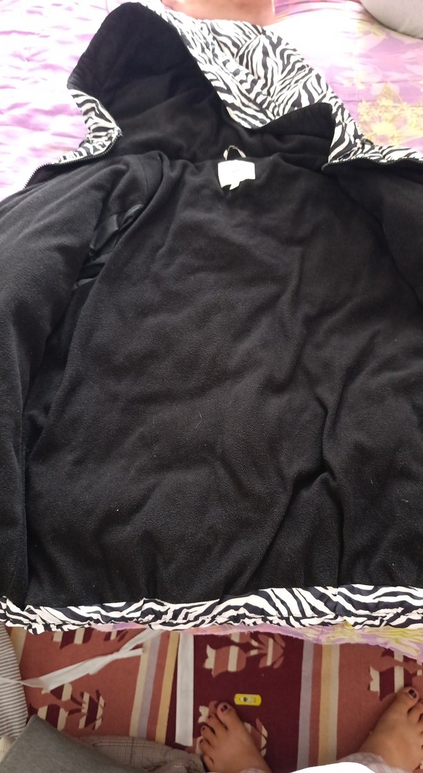 Kürklü Siyah Beyaz Zebra Desenli Kadın Mont - Görsel 3