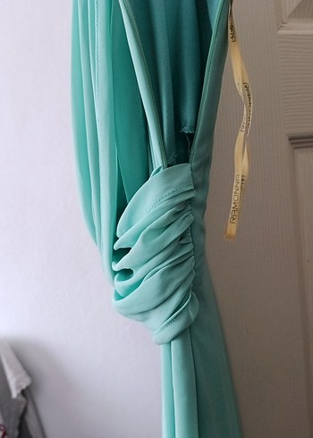 Turkuaz Uzun Drapeli Abiye Elbise - Görsel 4