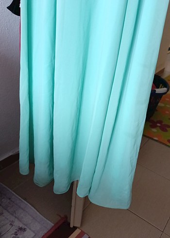 Turkuaz Uzun Drapeli Abiye Elbise - Görsel 5