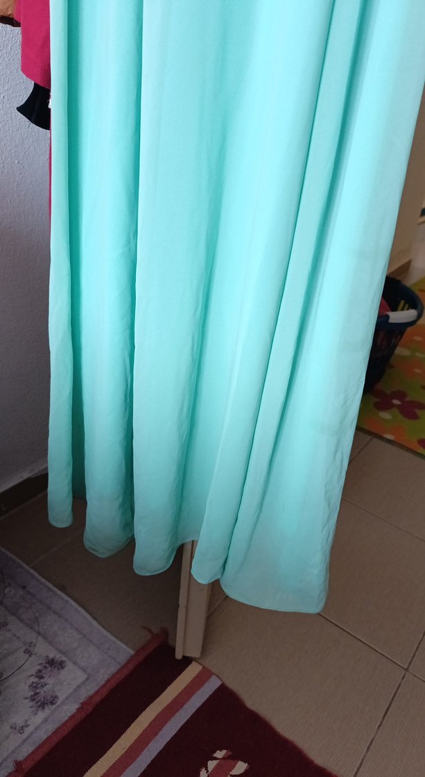 Turkuaz Uzun Drapeli Abiye Elbise - Görsel 5