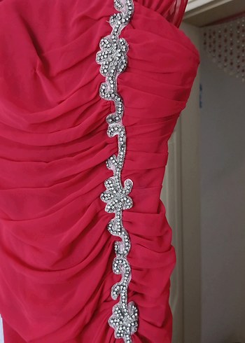 Pembe Drapeli  Abiye Elbise - Görsel 2