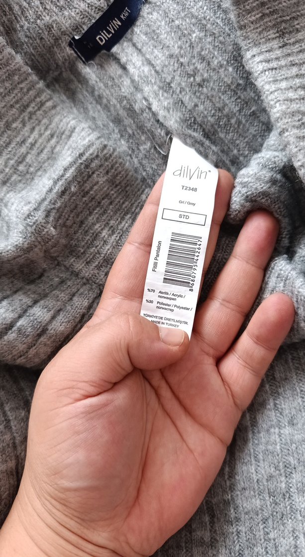 Kadın Gri Örgü Triko Pantolon - Görsel 5