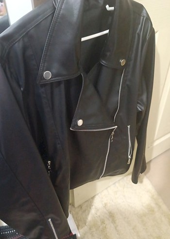 Kadın Siyah Deri Biker Ceket - Görsel 6