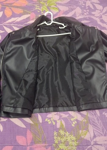 Kadın Siyah Deri Biker Ceket - Görsel 7