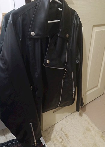 Kadın Siyah Deri Biker Ceket - Görsel 5