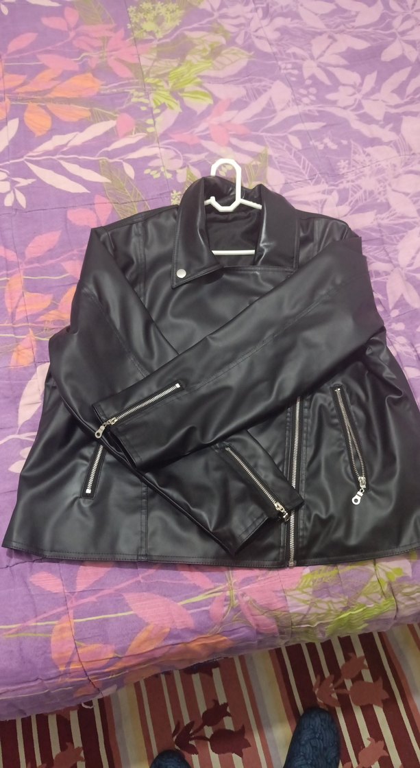 Kadın Siyah Deri Biker Ceket - Görsel 2