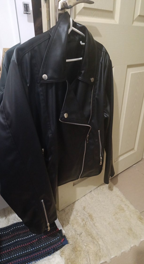 Kadın Siyah Deri Biker Ceket - Görsel 5