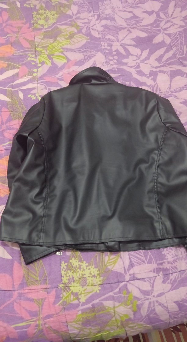 Kadın Siyah Deri Biker Ceket - Görsel 4