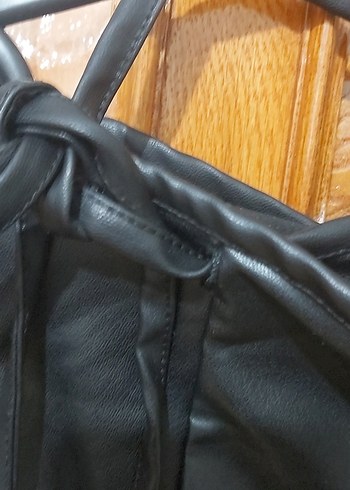s Beden Siyah Deri Etek kruvaze baglamali