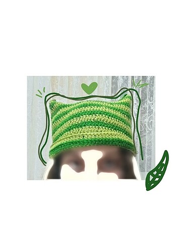 Shrek kedi kulaklı bere yeşil el örgüsü