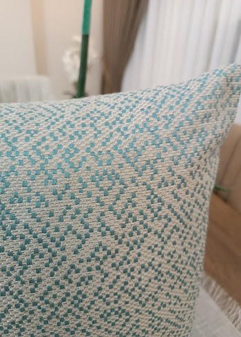 Turkuaz Nakışlı Modern Dekoratif Yastık - Görsel 2