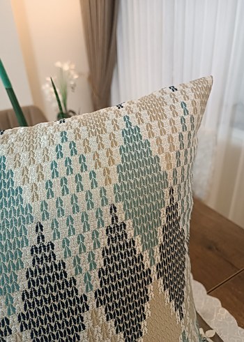 Bohem Tarzı Gri Turkuaz Desenli Kırlent kılıfı - Görsel 3