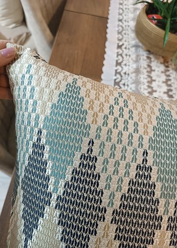 Bohem Tarzı Gri Turkuaz Desenli Kırlent kılıfı - Görsel 4