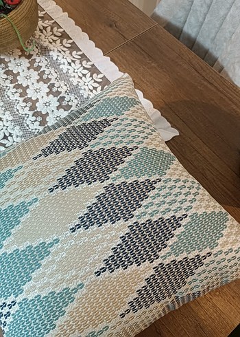 Bohem Tarzı Gri Turkuaz Desenli Kırlent kılıfı - Görsel 7